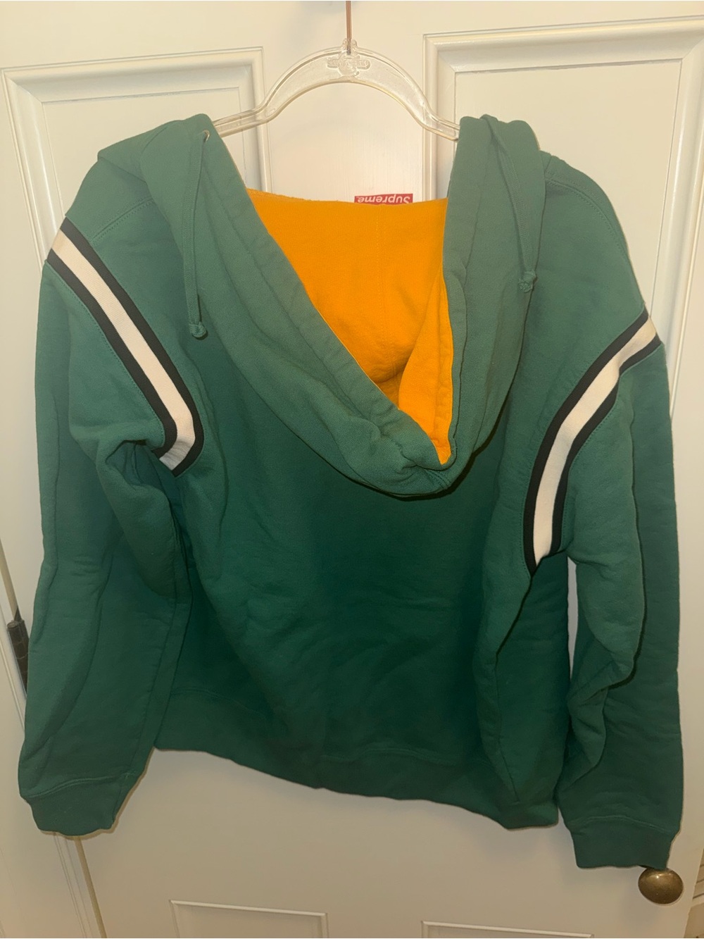 Supreme Green Zip Hoodie with Yellow Arch Logo and Stripe Accents - Picture 2 of 3